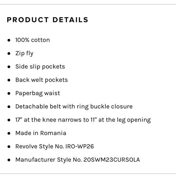 NEW IRO Cursola Belted Paperbag Waist Ankle Pants Cloudy White Size 2 - Picture 12 of 13